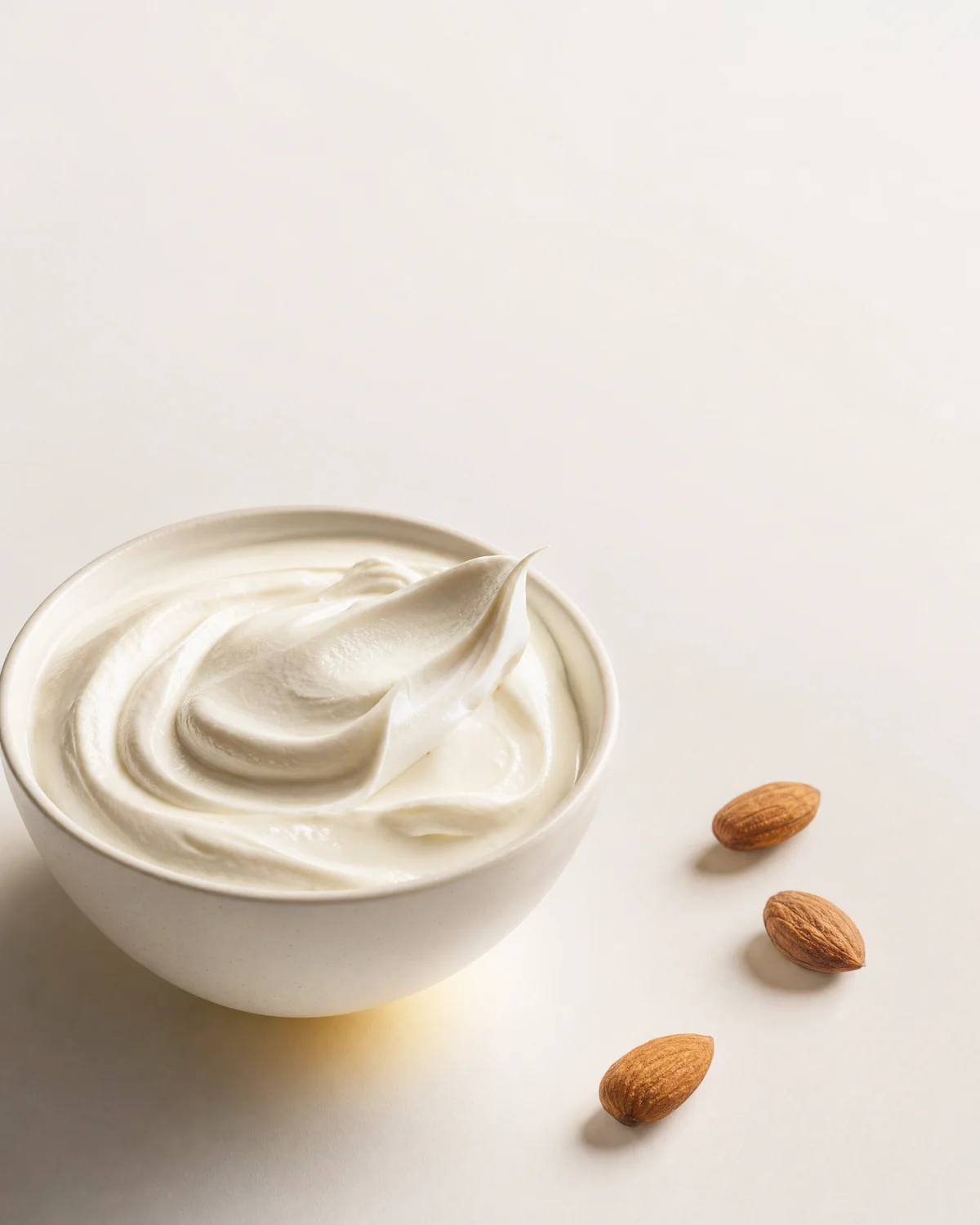 Illustrative Greek yogurt in a white ceramic bowl